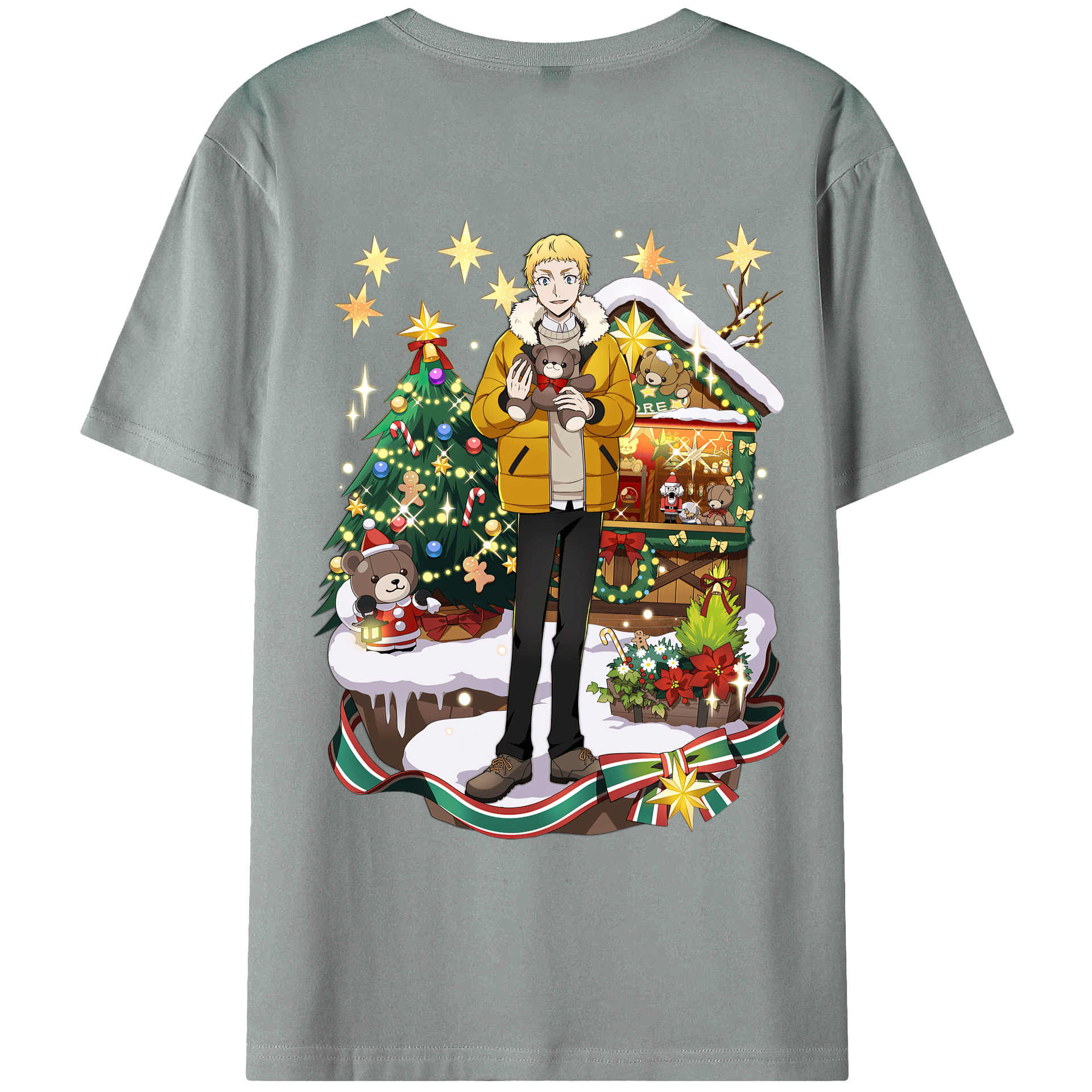 （画像用） 文豪ストレイドッグス Bungo Stray Dogs 綿100％ メンズ半袖Tシャツ（バックプリント） 通気性